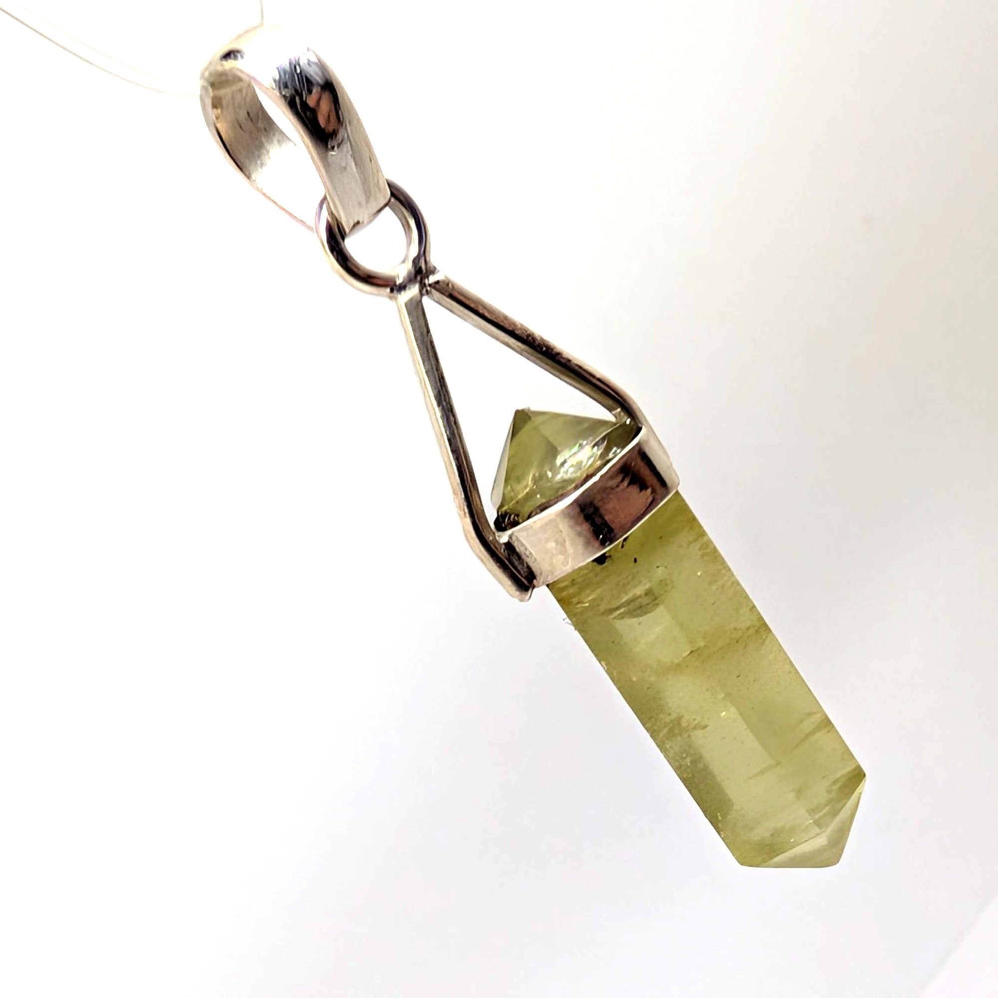 Prasiolite Silver Pendant Hexagonal Point Green Quartz Crystal