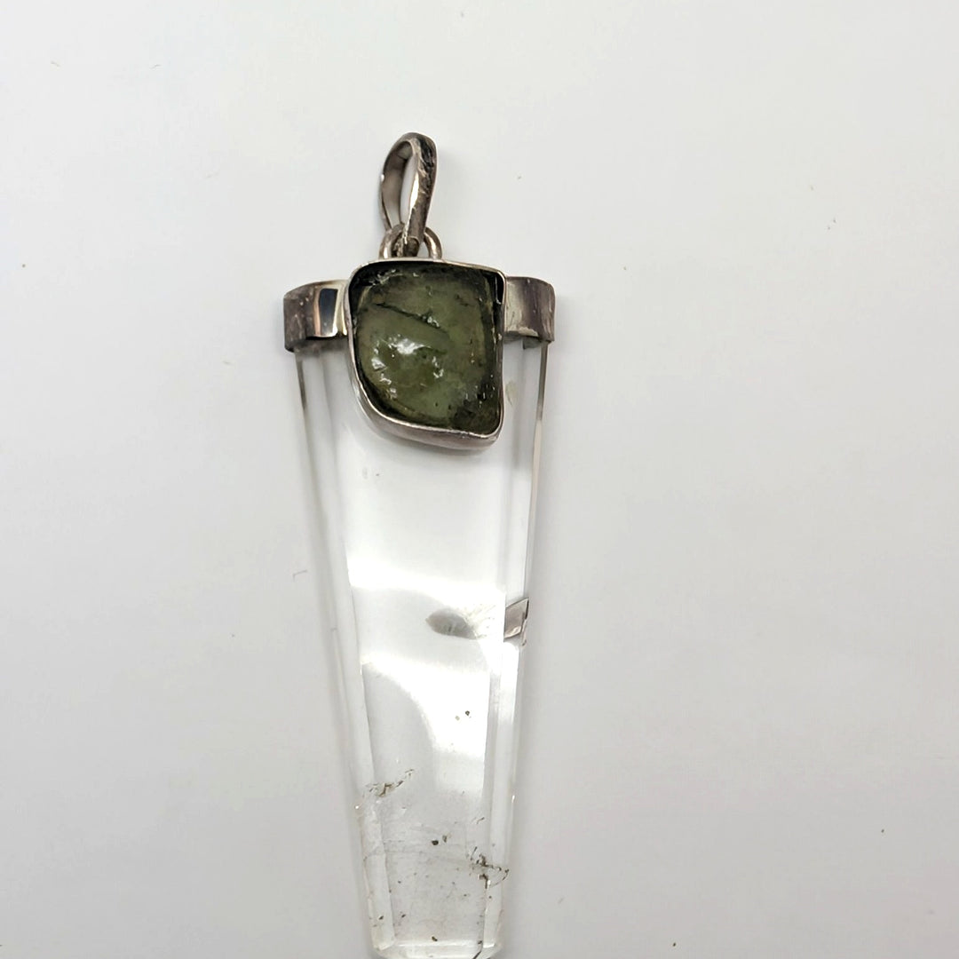Moldavite & Clear Quartz Point Silver Pendant
