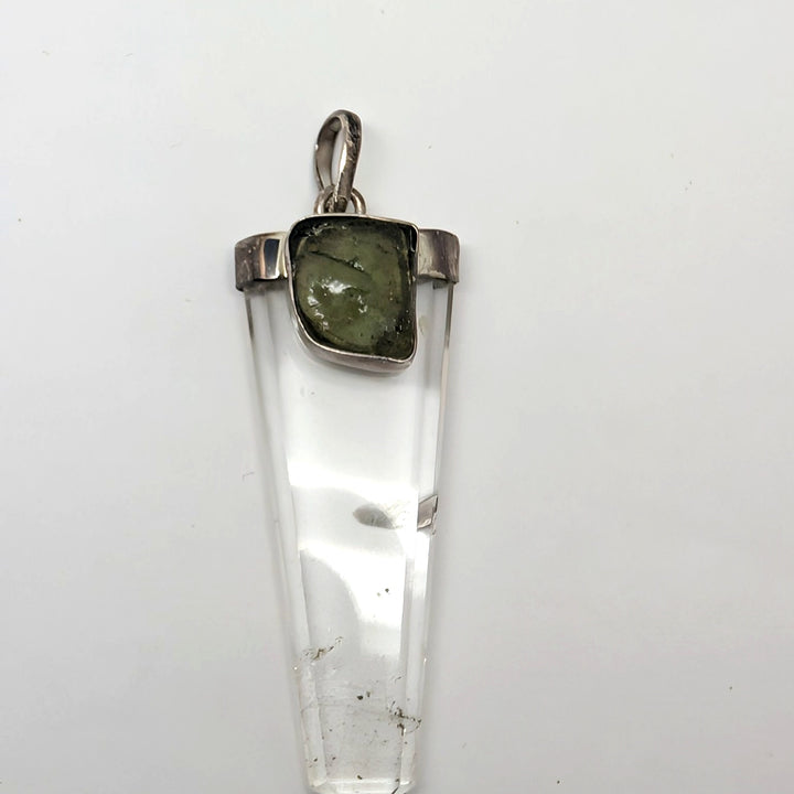 Moldavite & Clear Quartz Point Silver Pendant