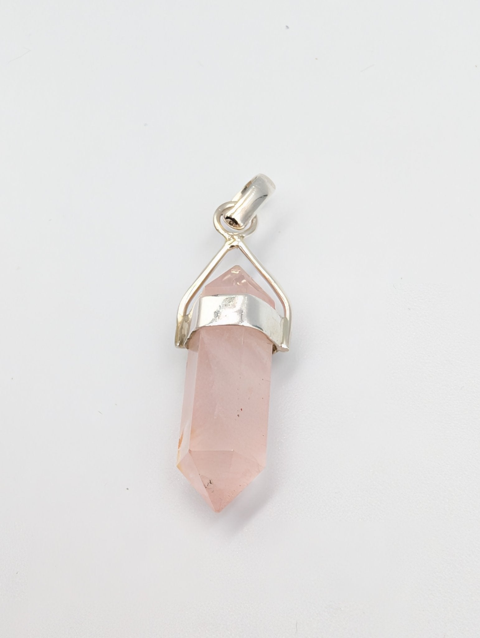 Rose Quartz 925 Sterling Silver Double Terminated Crystal Point Pendant