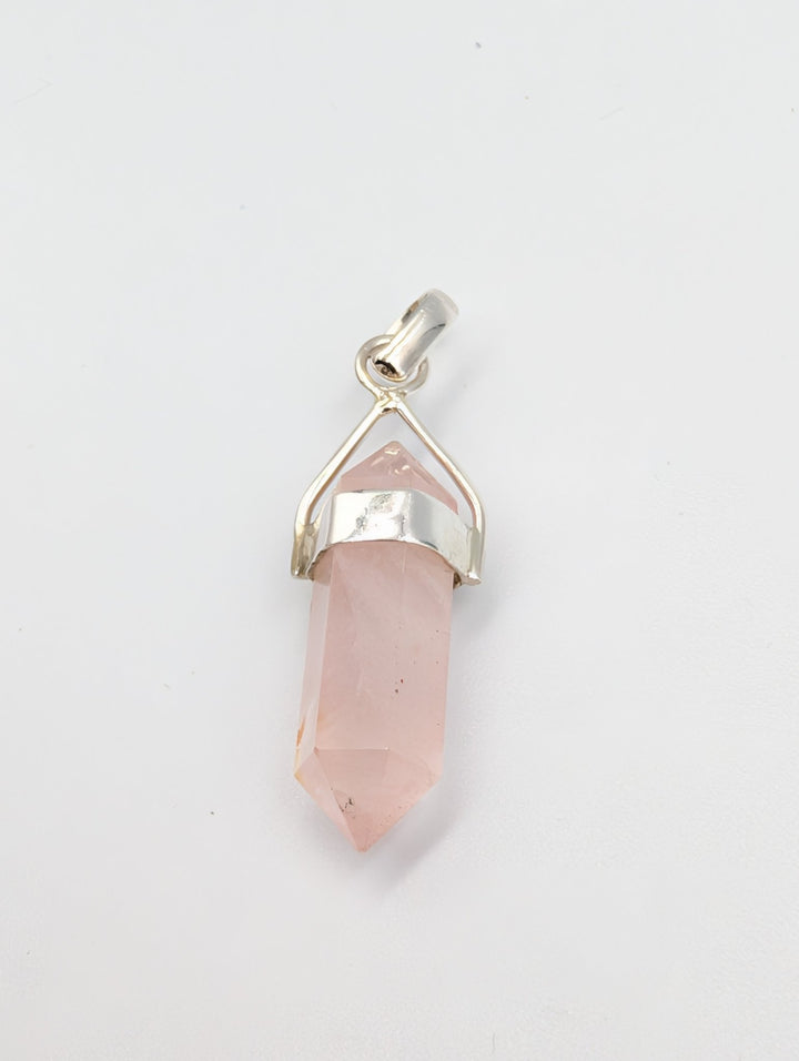 Rose Quartz 925 Sterling Silver Double Terminated Crystal Point Pendant