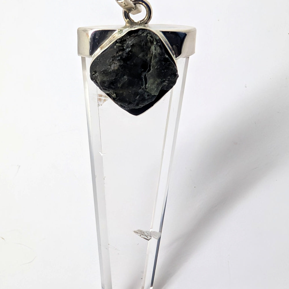 Moldavite & Clear Quartz Point Silver Pendant