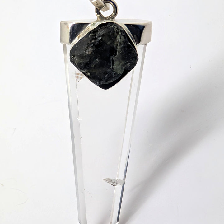 Moldavite & Clear Quartz Point Silver Pendant