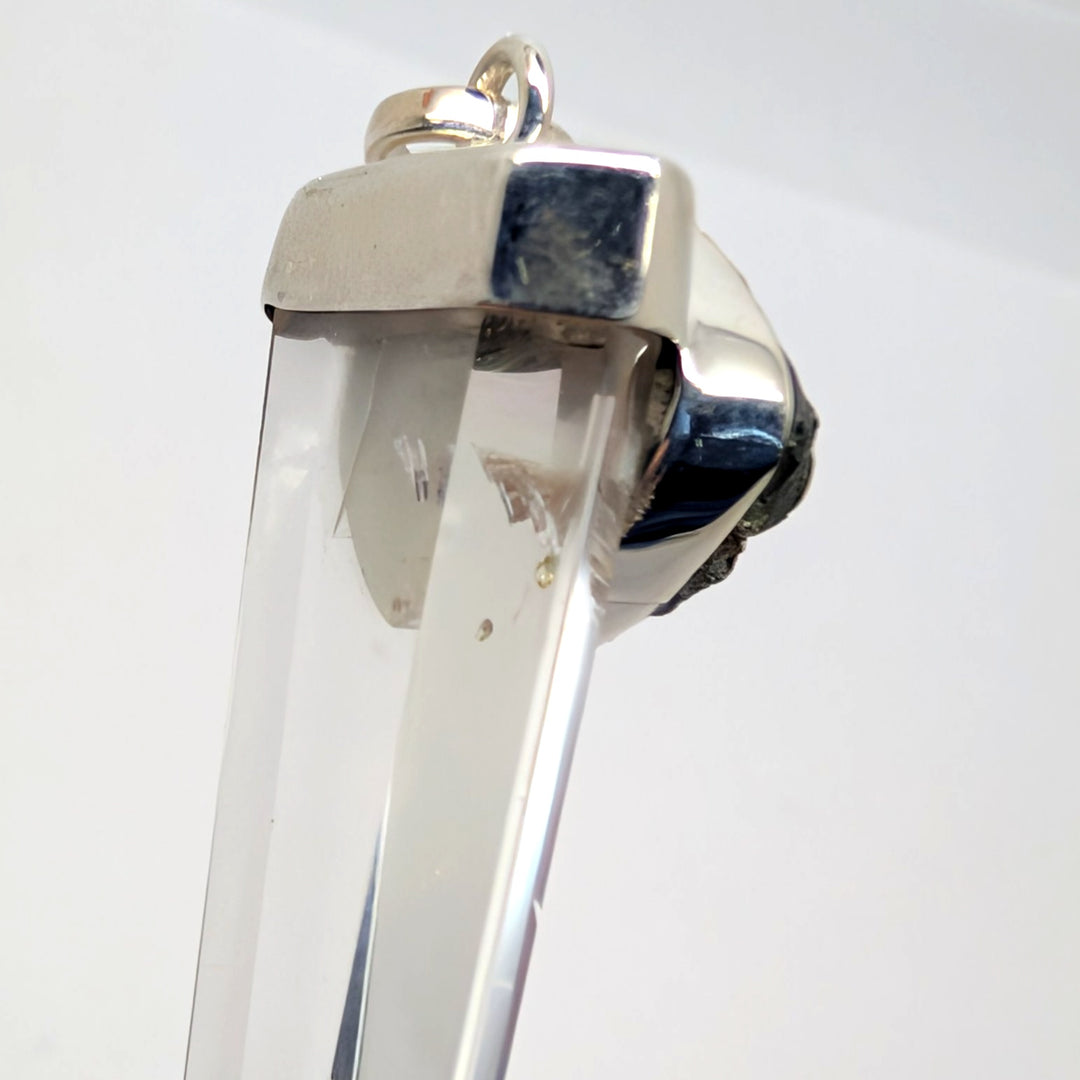 Moldavite & Clear Quartz Point Silver Pendant