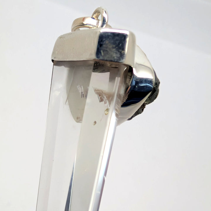 Moldavite & Clear Quartz Point Silver Pendant