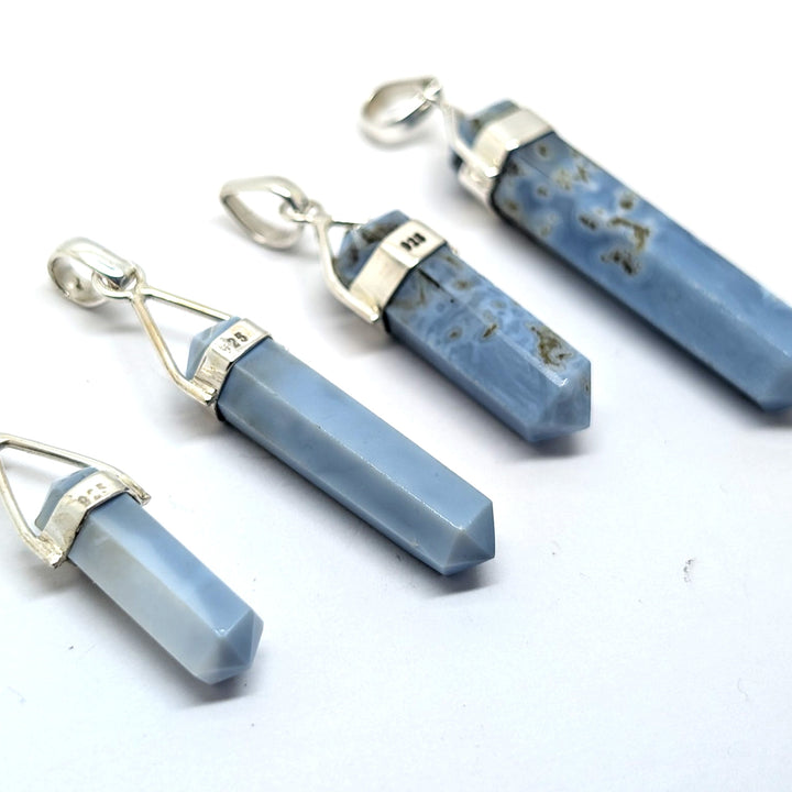 Blue Chalcedony Silver Point Pendant Double Terminated Crystal