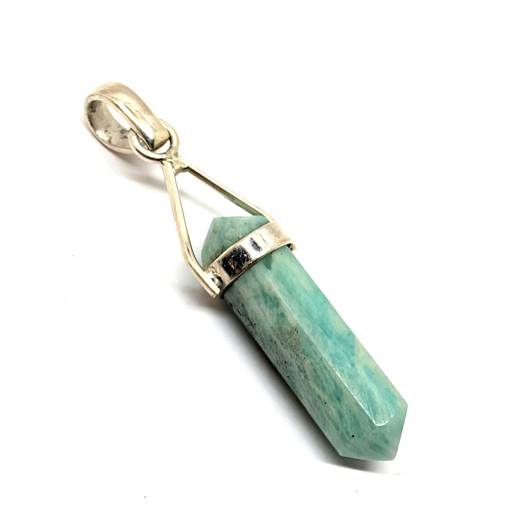 Amazonite Silver Pendant Natural Point Crystal