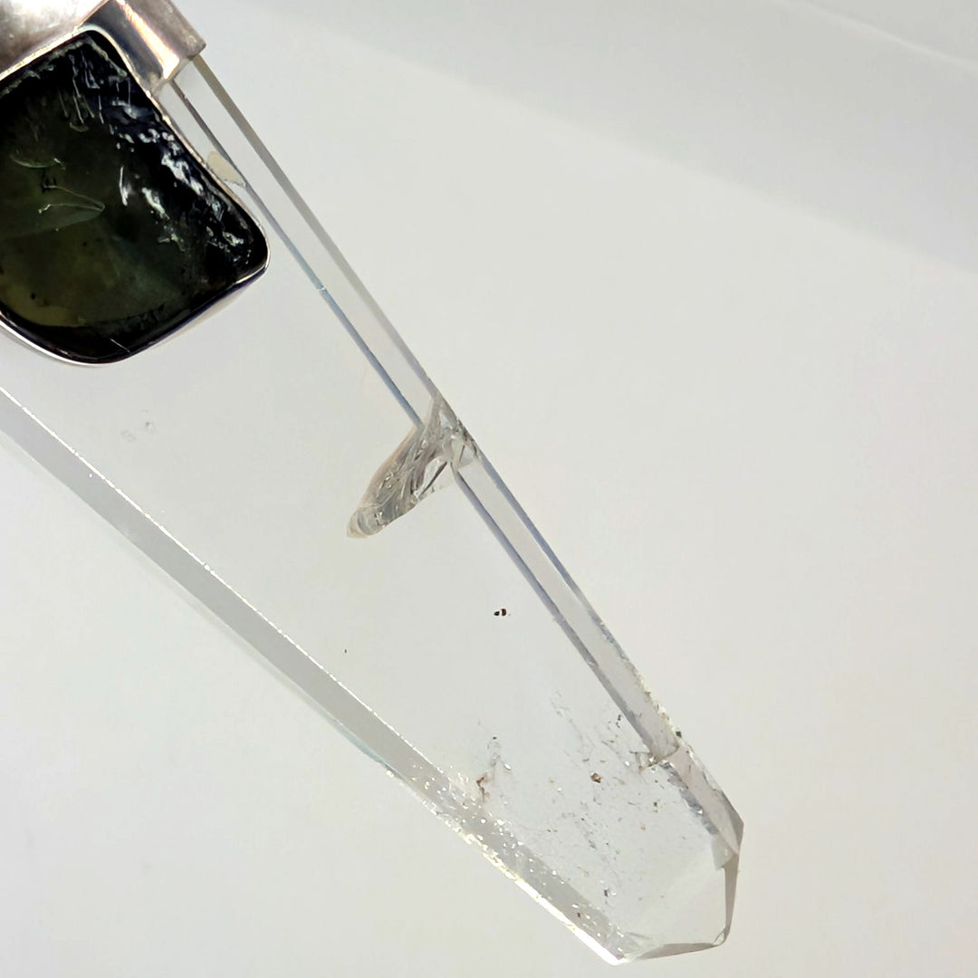 Moldavite & Clear Quartz Point Silver Pendant