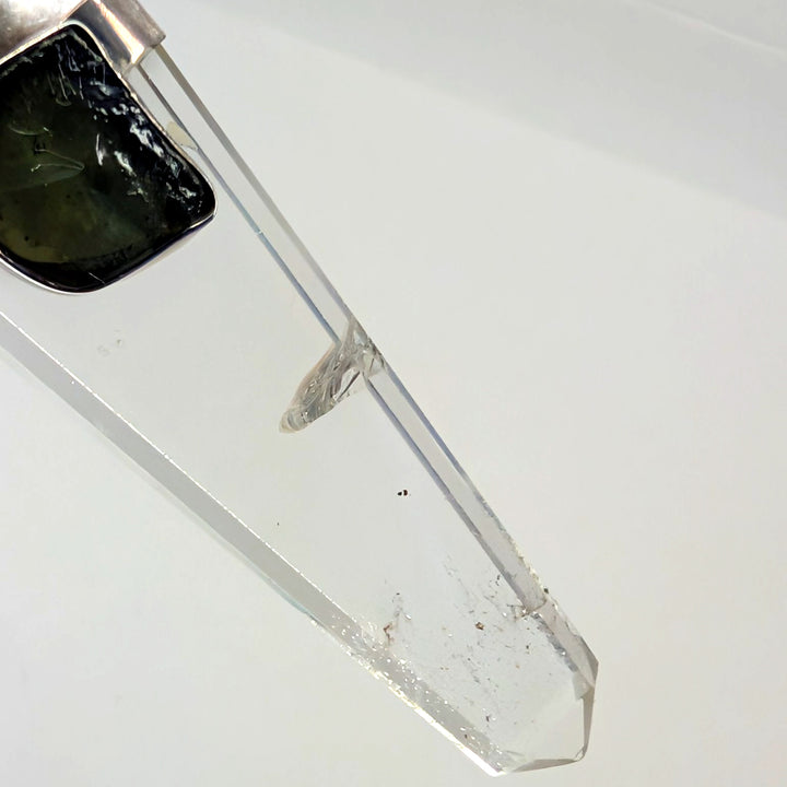 Moldavite & Clear Quartz Point Silver Pendant