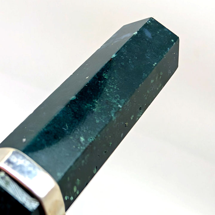 Moss Agate Silver Pendant Hexagonal Point Crystal 