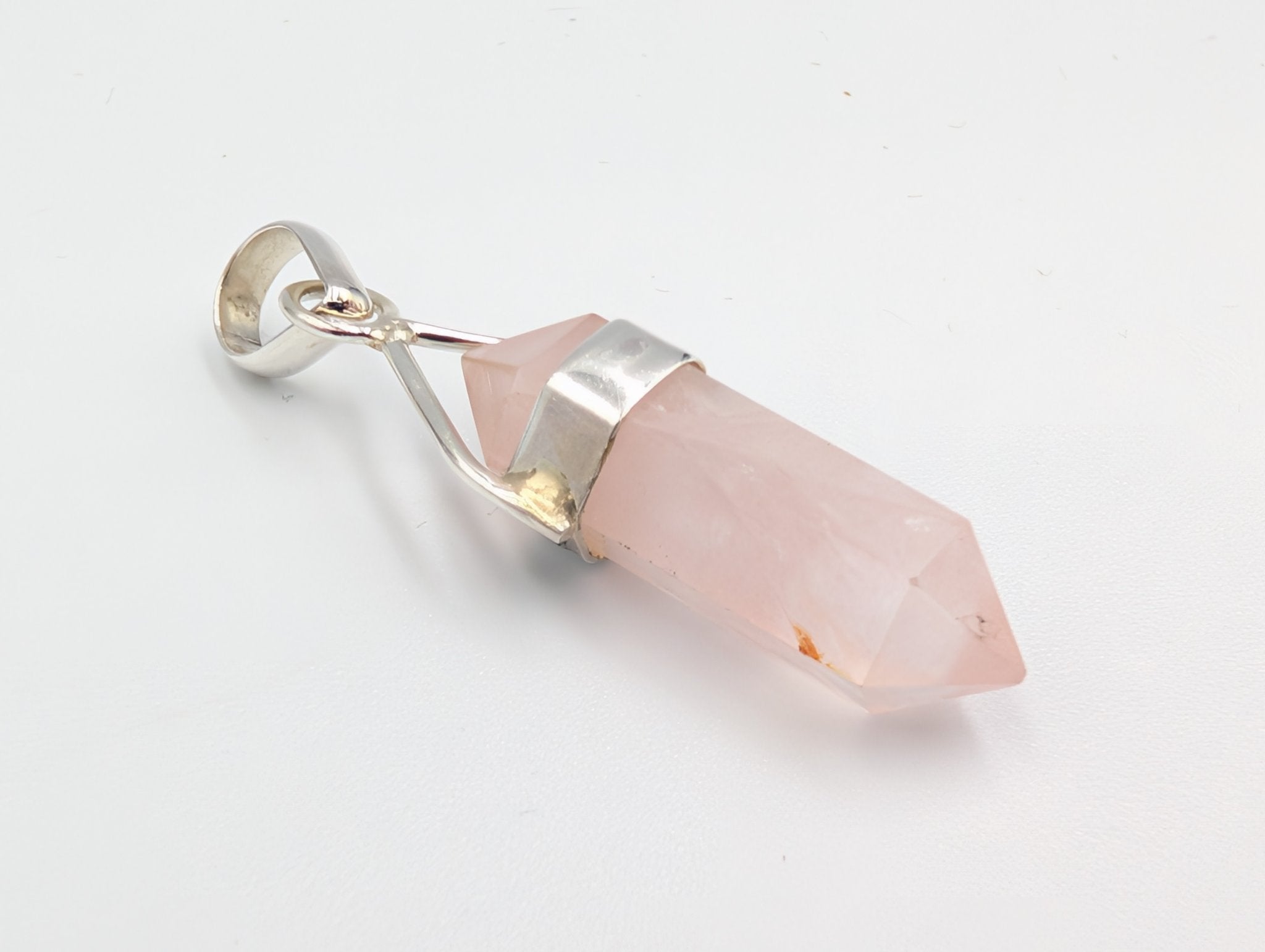 Rose Quartz 925 Sterling Silver Double Terminated Crystal Point Pendant