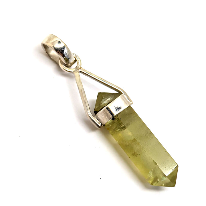 Prasiolite Silver Pendant Hexagonal Point Green Quartz Crystal