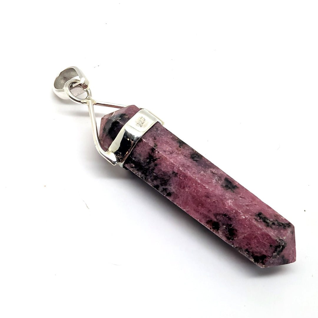 Rhodonite Silver Point Pendant Double Terminated Crystal