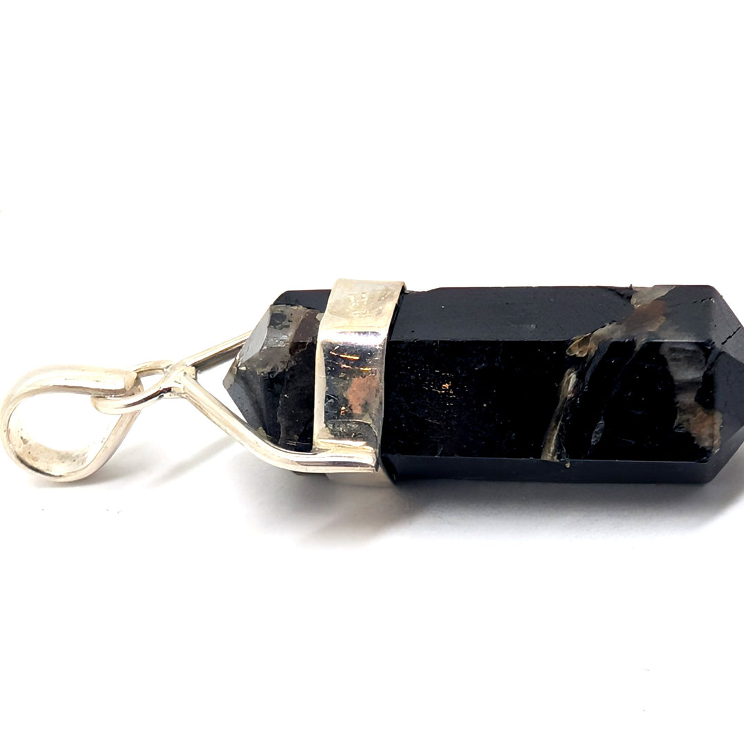 Black Tourmaline Silver Point Pendant Double Terminated Crystal