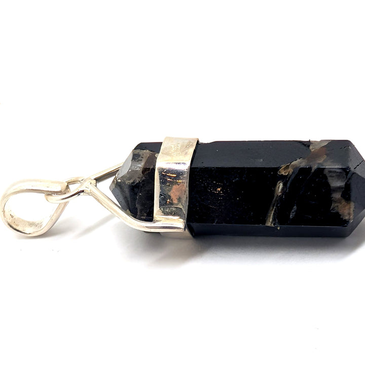 Black Tourmaline Silver Point Pendant Double Terminated Crystal