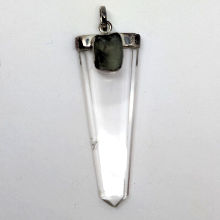 Moldavite & Clear Quartz Point Silver Pendant