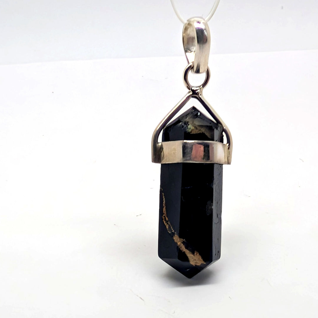 Black Tourmaline Silver Point Pendant Double Terminated Crystal