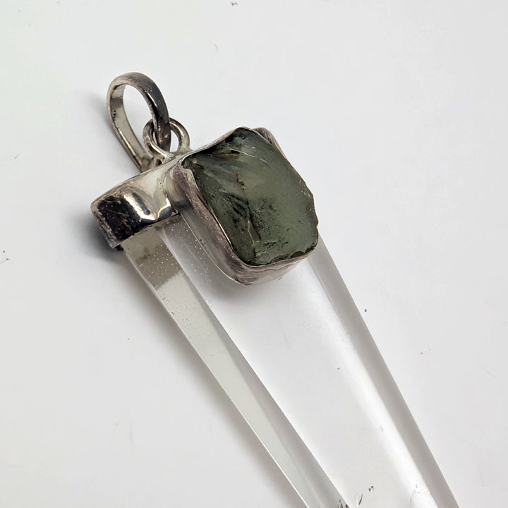 Moldavite & Clear Quartz Point Silver Pendant