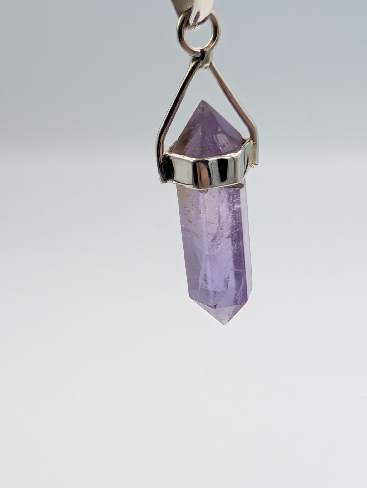 Amethyst Crystal Point Pendant - Sterling Silver | Double Terminated Gemstone Wand Necklace
