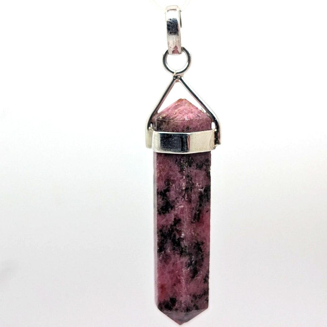 Rhodonite Silver Point Pendant Double Terminated Crystal