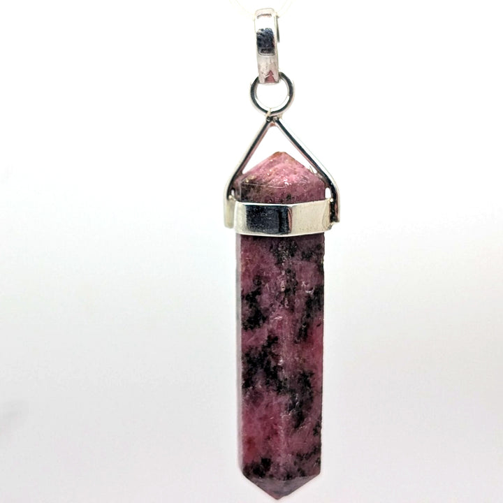 Rhodonite Silver Point Pendant Double Terminated Crystal