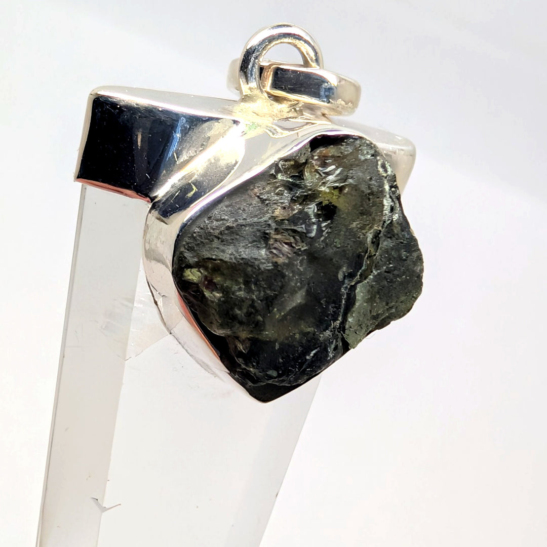 Moldavite & Clear Quartz Point Silver Pendant