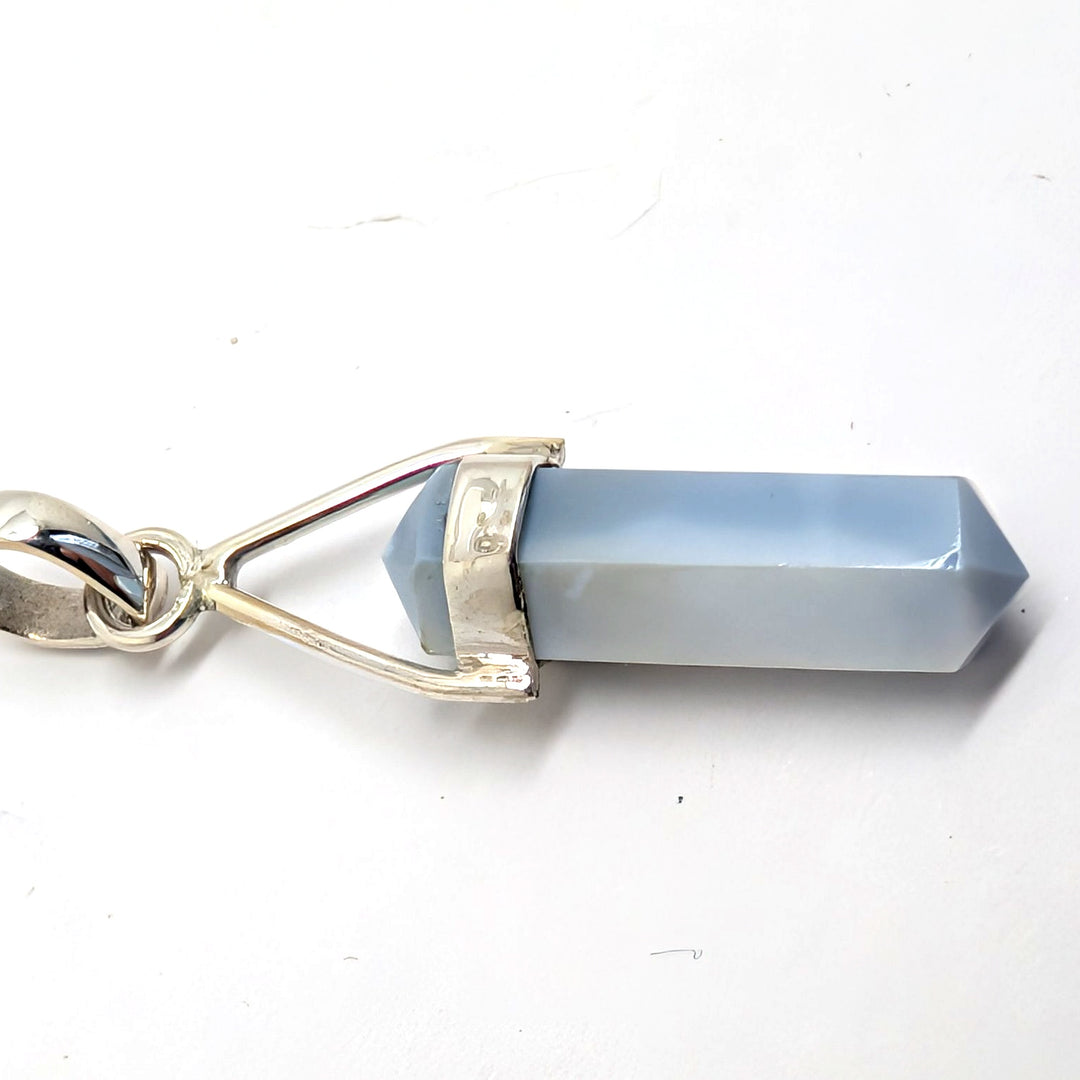 Blue Chalcedony Silver Point Pendant Double Terminated Crystal