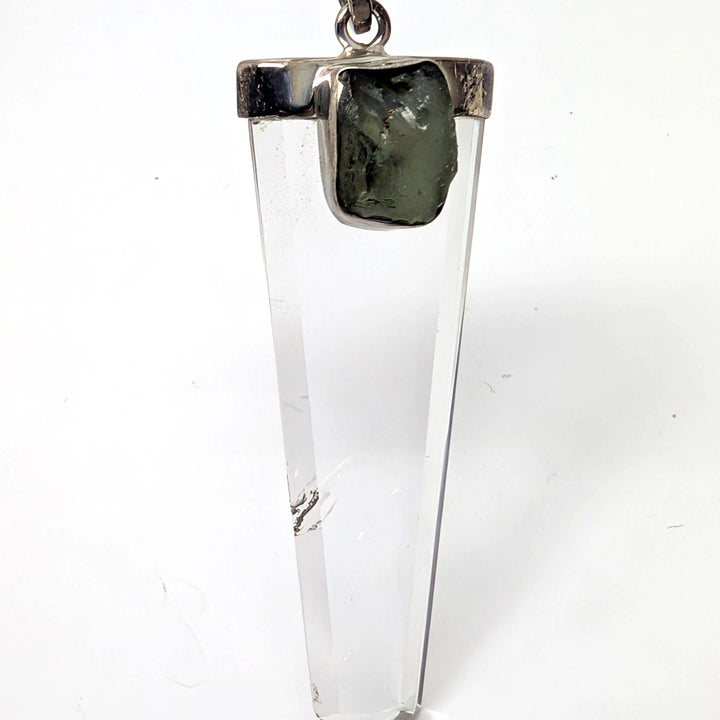 Moldavite & Clear Quartz Point Silver Pendant
