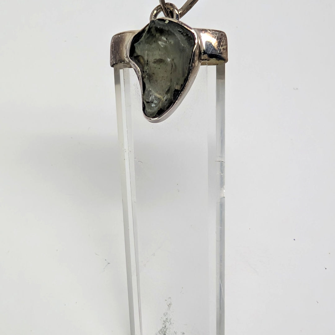 Moldavite & Clear Quartz Point Silver Pendant