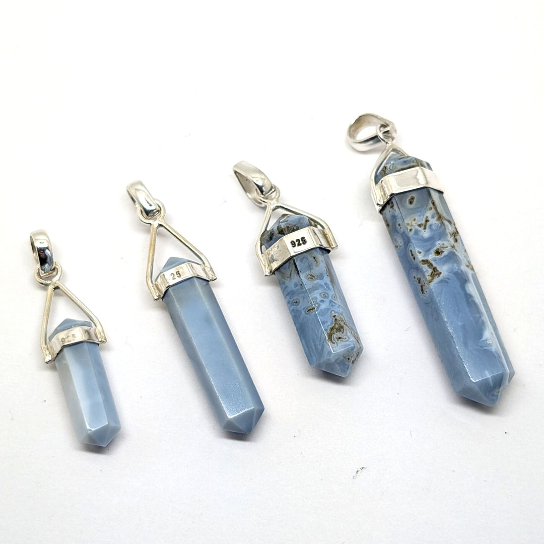 Blue Chalcedony Silver Point Pendant Double Terminated Crystal