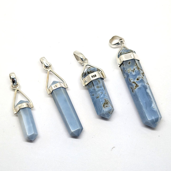 Blue Chalcedony Silver Point Pendant Double Terminated Crystal
