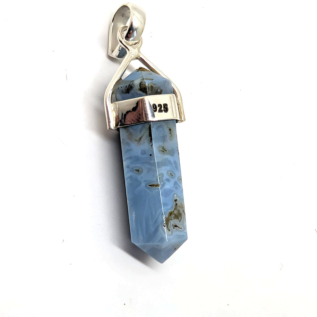 Blue Chalcedony Silver Point Pendant Double Terminated Crystal