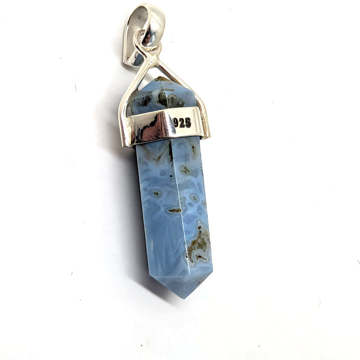 Blue Chalcedony Silver Point Pendant Double Terminated Crystal