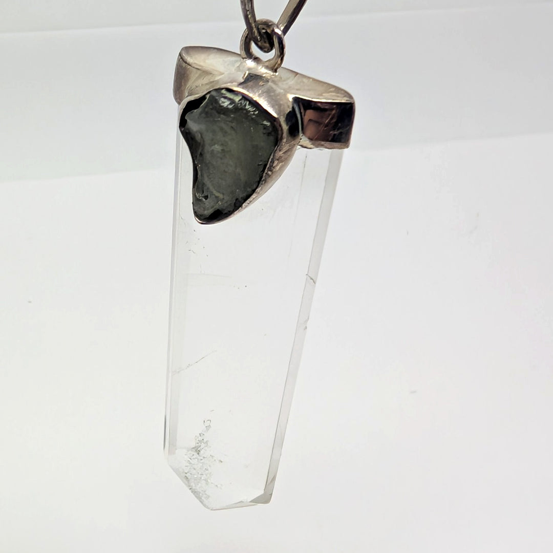 Moldavite & Clear Quartz Point Silver Pendant