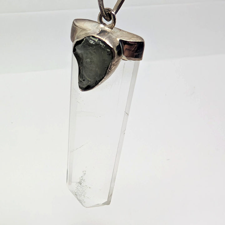 Moldavite & Clear Quartz Point Silver Pendant