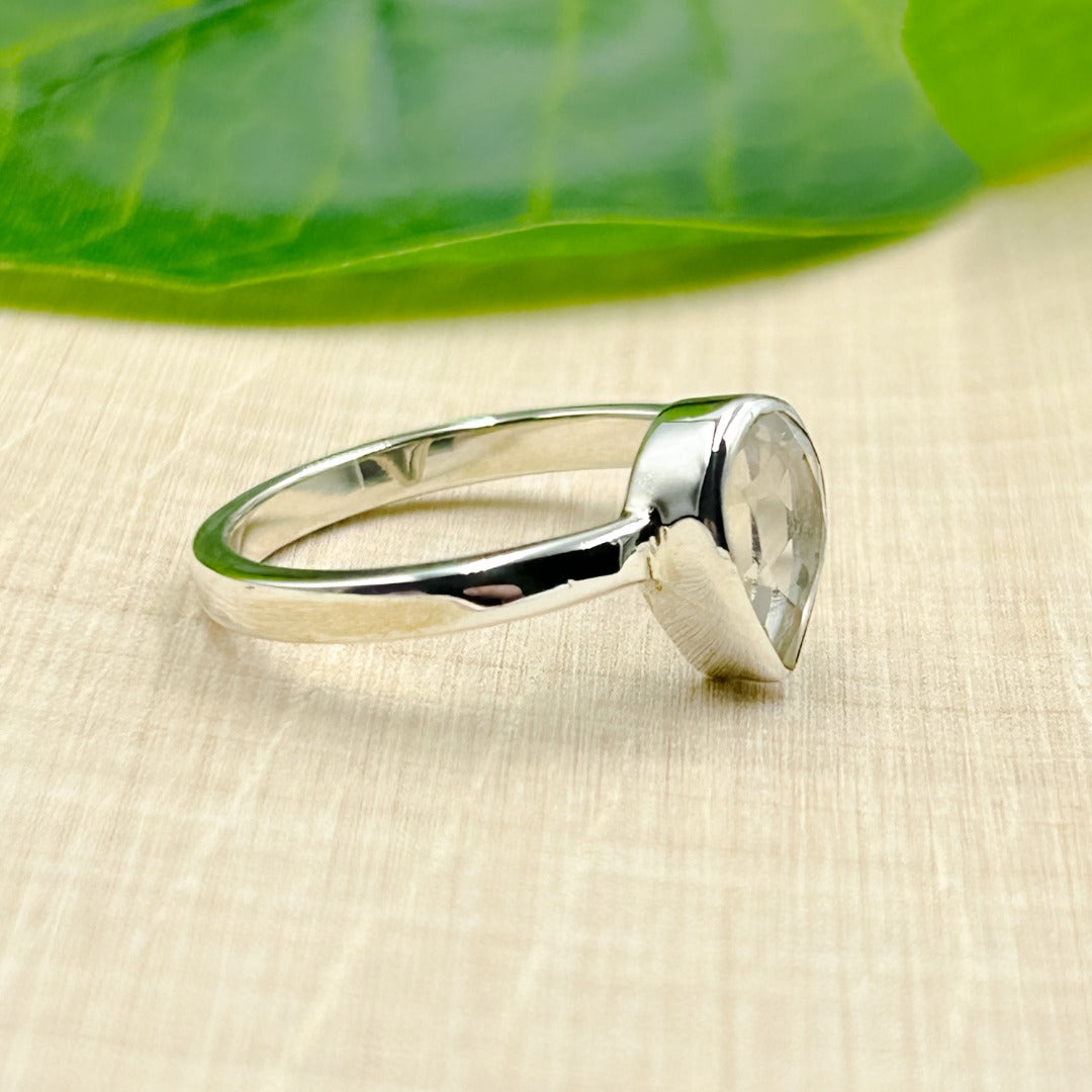 Satyaloka Quartz Pear Sterling Silver Ring Size 7