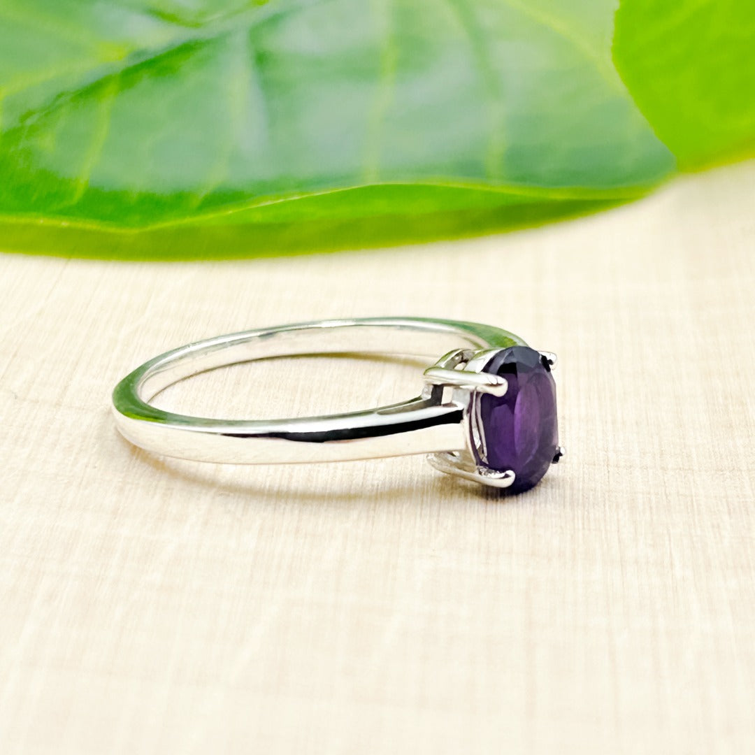 Amethyst Oval 7x5 Sterling Silver Ring Size 8