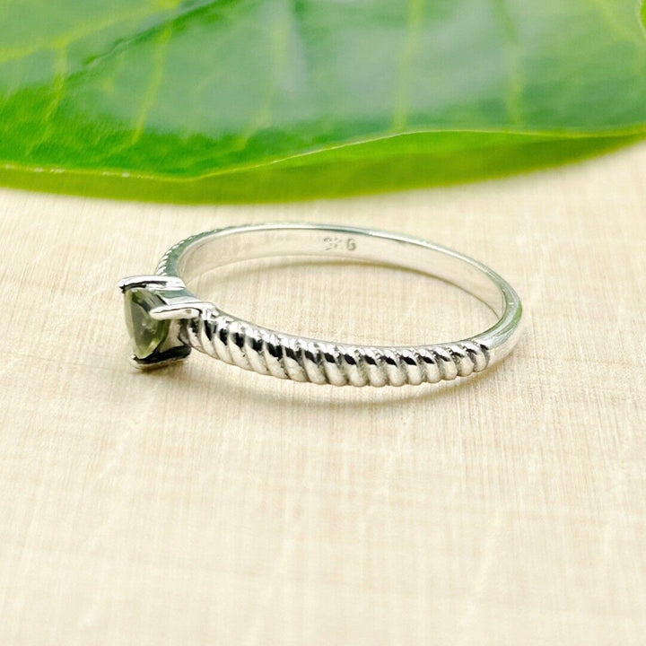 Moldavite Trillion Sterling Silver Ring Size 8