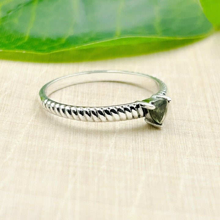Moldavite Trillion Sterling Silver Ring Size 8