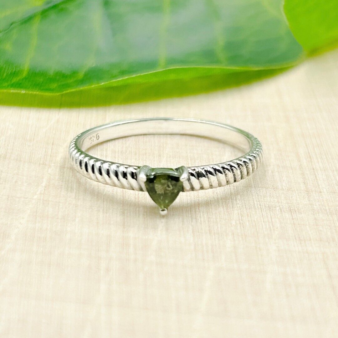 Moldavite Trillion Sterling Silver Ring Size 8