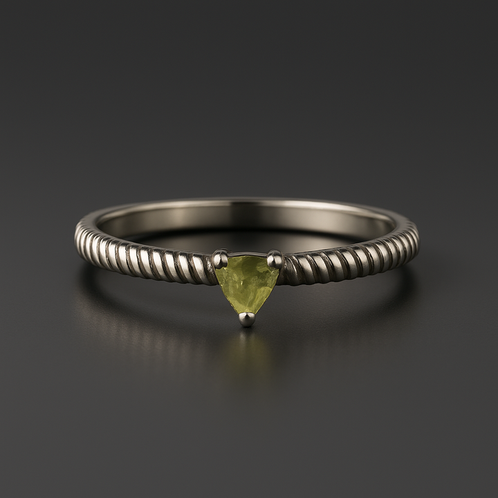 Moldavite Trillion Sterling Silver Ring Size 8