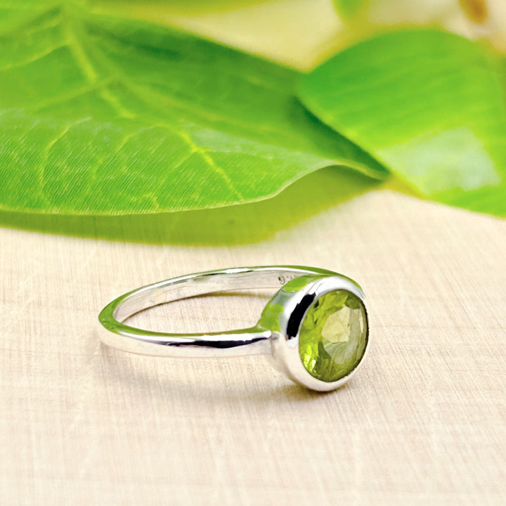 Peridot Round 7mm Sterling Silver Ring Size 8