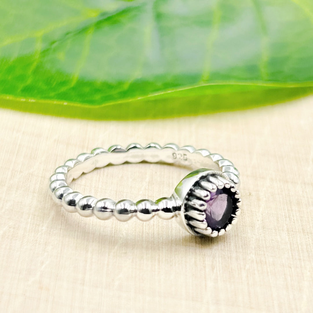 Amethyst Ornate Sterling Silver Ring Size 8