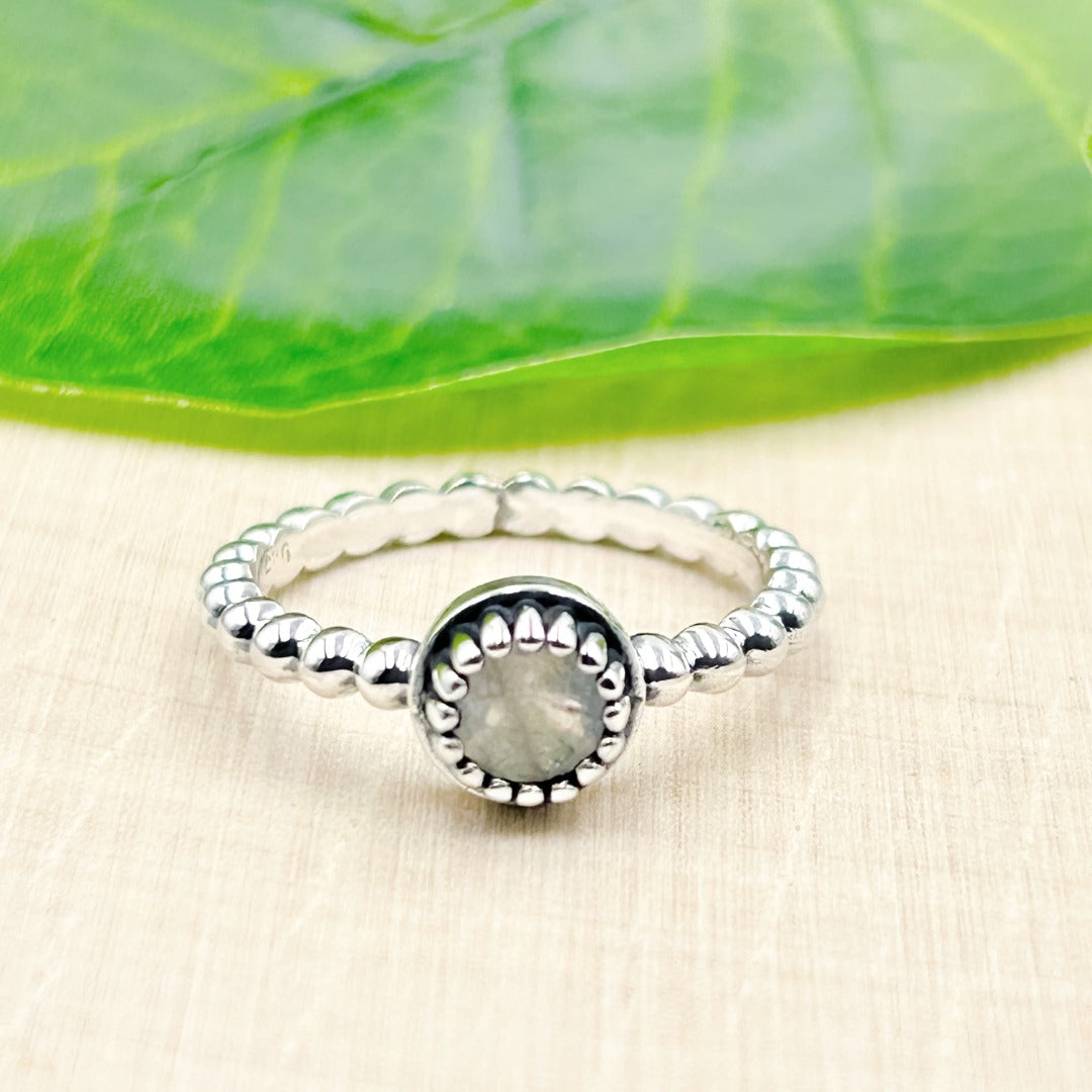 Rainbow Moonstone Ornate Sterling Silver Ring Size 8