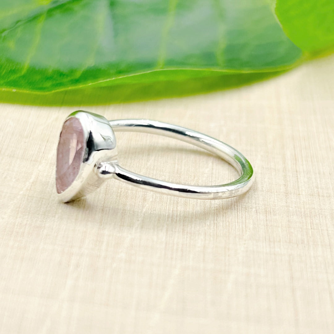 Rose Quartz Pear 6X9 Sterling Silver Ring Size 7