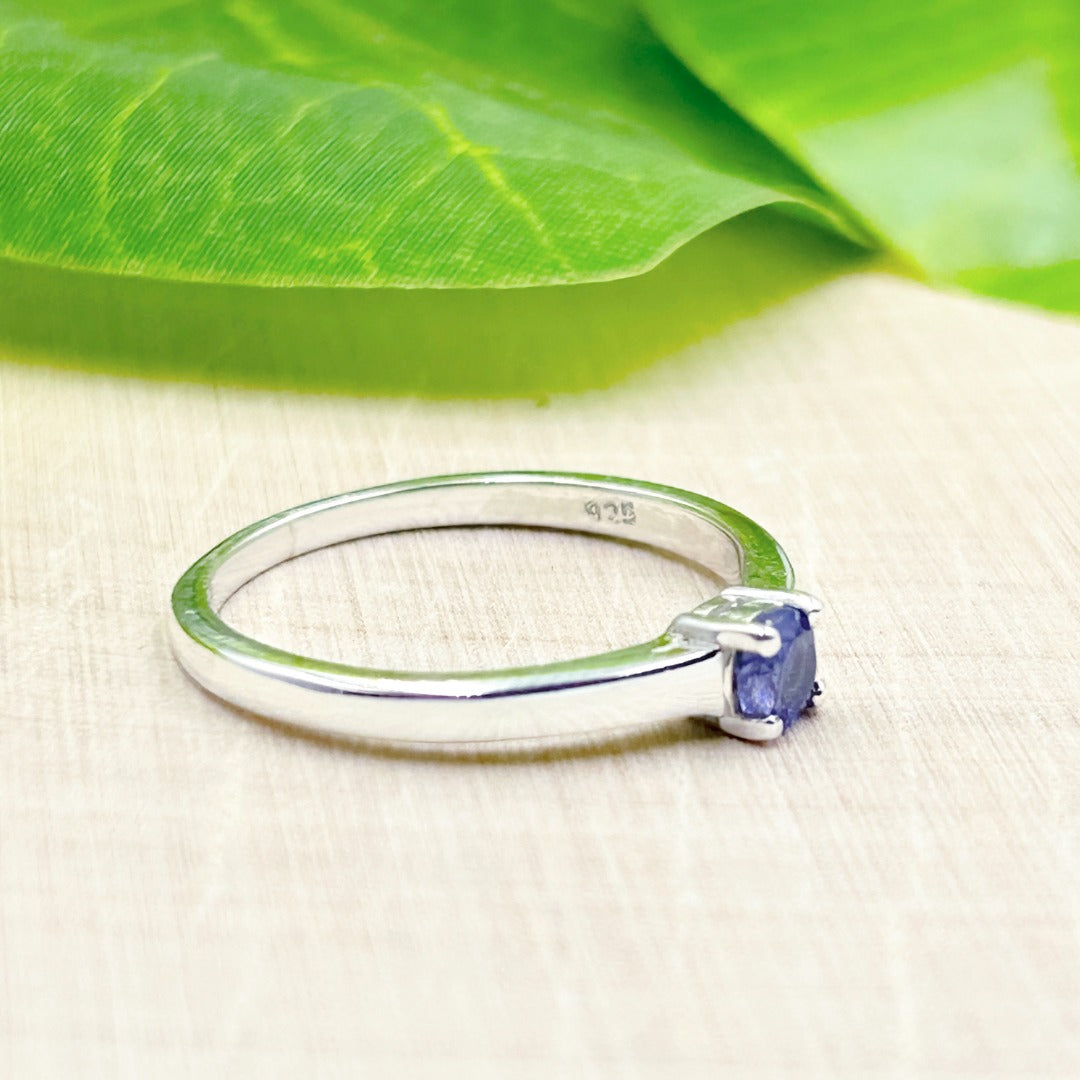 Tanzanite 4mm Round Sterling Silver Ring Size 7