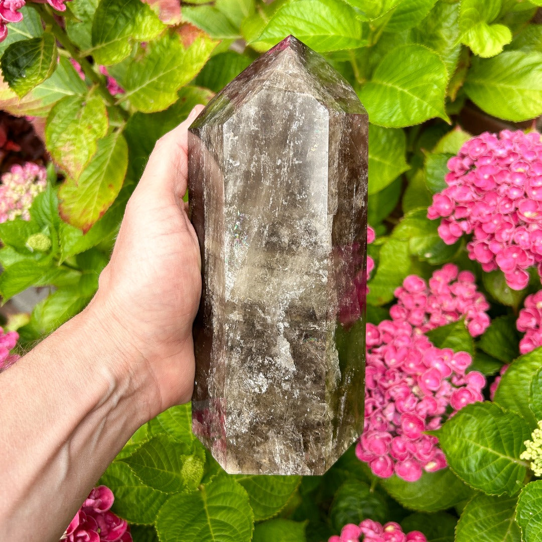 Smoky Quartz Crystal Point Generator Rainbow Inclusions  ( 1 )