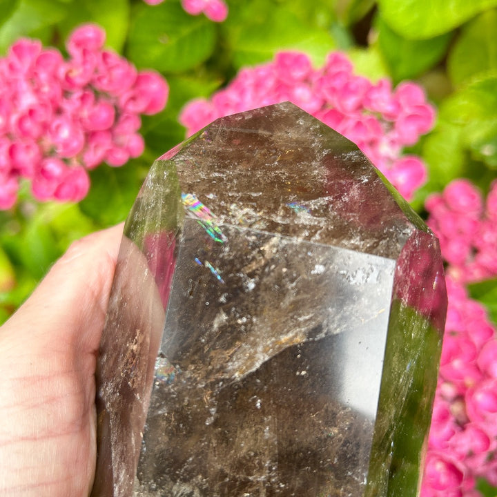 Smoky Quartz Crystal Point Generator Rainbow Inclusions  ( 1 )