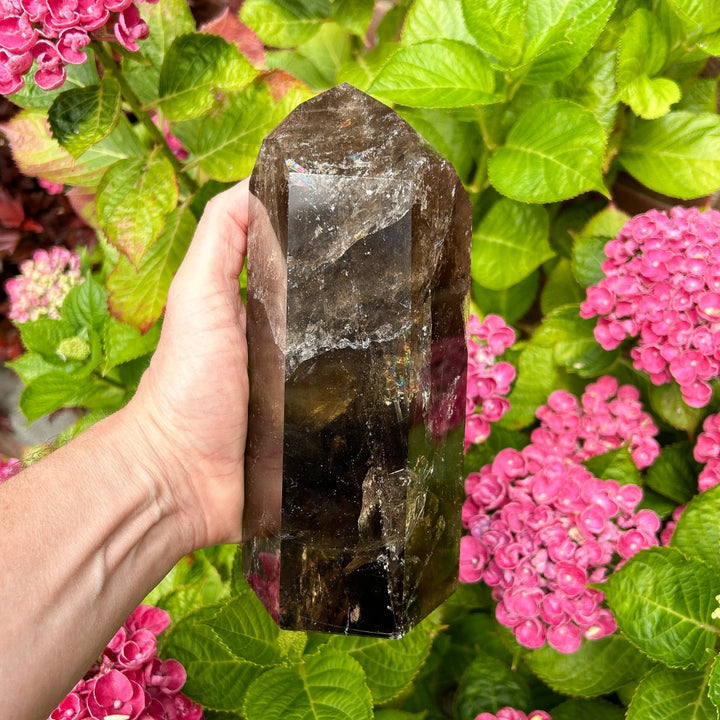 Smoky Quartz Crystal Point Generator Rainbow Inclusions  ( 1 )