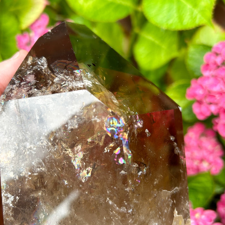 Smoky Quartz Crystal Point Generator Rainbow Inclusions  ( 2 )